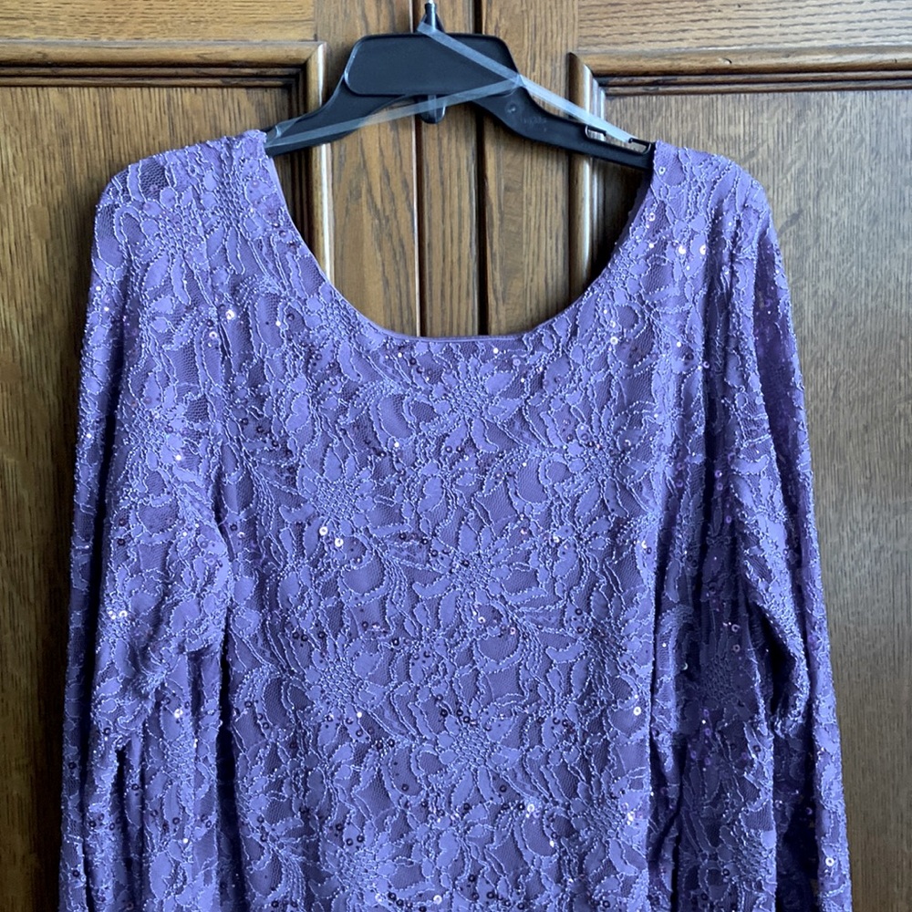 Sparkly, Purple/Deep Lavender Dress with long sleeves and V back